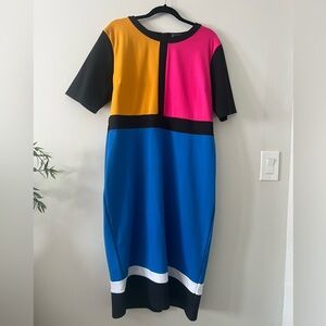 Colorblock Dress with Blue, Pink, and Yellow | XL
